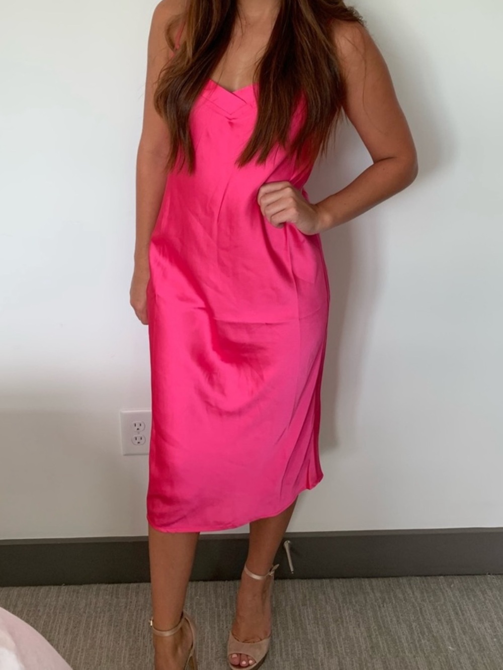 Lucky Brand Hot Pink Silk Midi Slip Dress